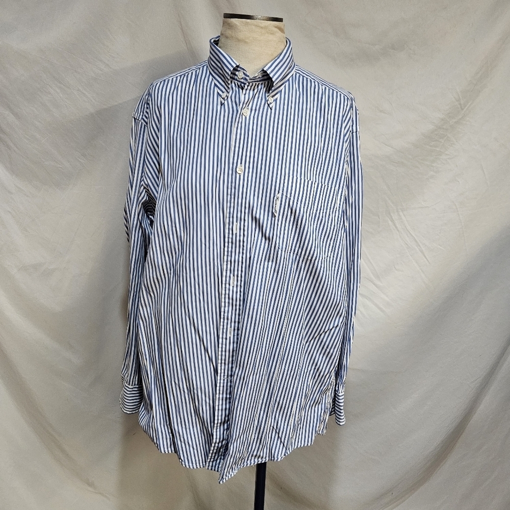 Faconnable Shirt Mens 6/17L Blue Striped Long Sleeve Button Up Casual